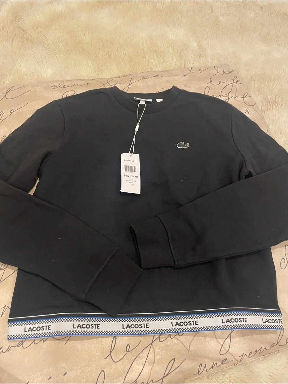 Lacoste Black Crewneck Sweatshirt with Branded Hem
